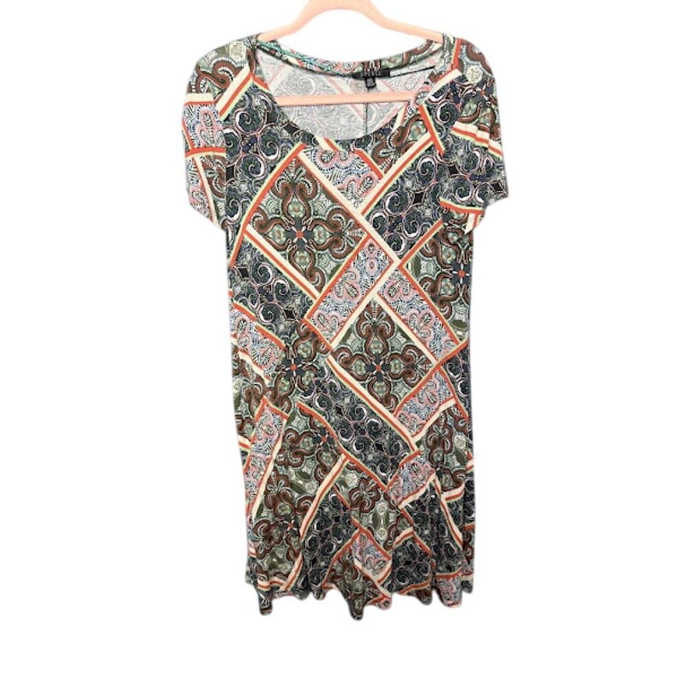 Spense T-shirt Dress Women's Size Medium Maximalist Geometric Paisley Slip-on